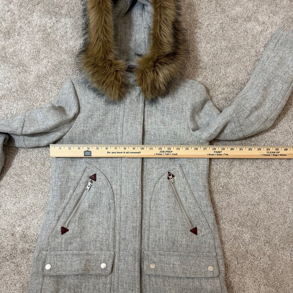 J.Crew Chateau Parka Italian Stadium-Cloth Wool Grey Faux Fur Hood Coat Size 0 - Picture 6 of 11